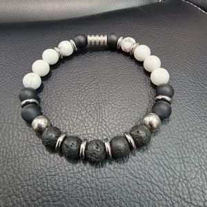Men natural stones bead and stainless steel bracelet